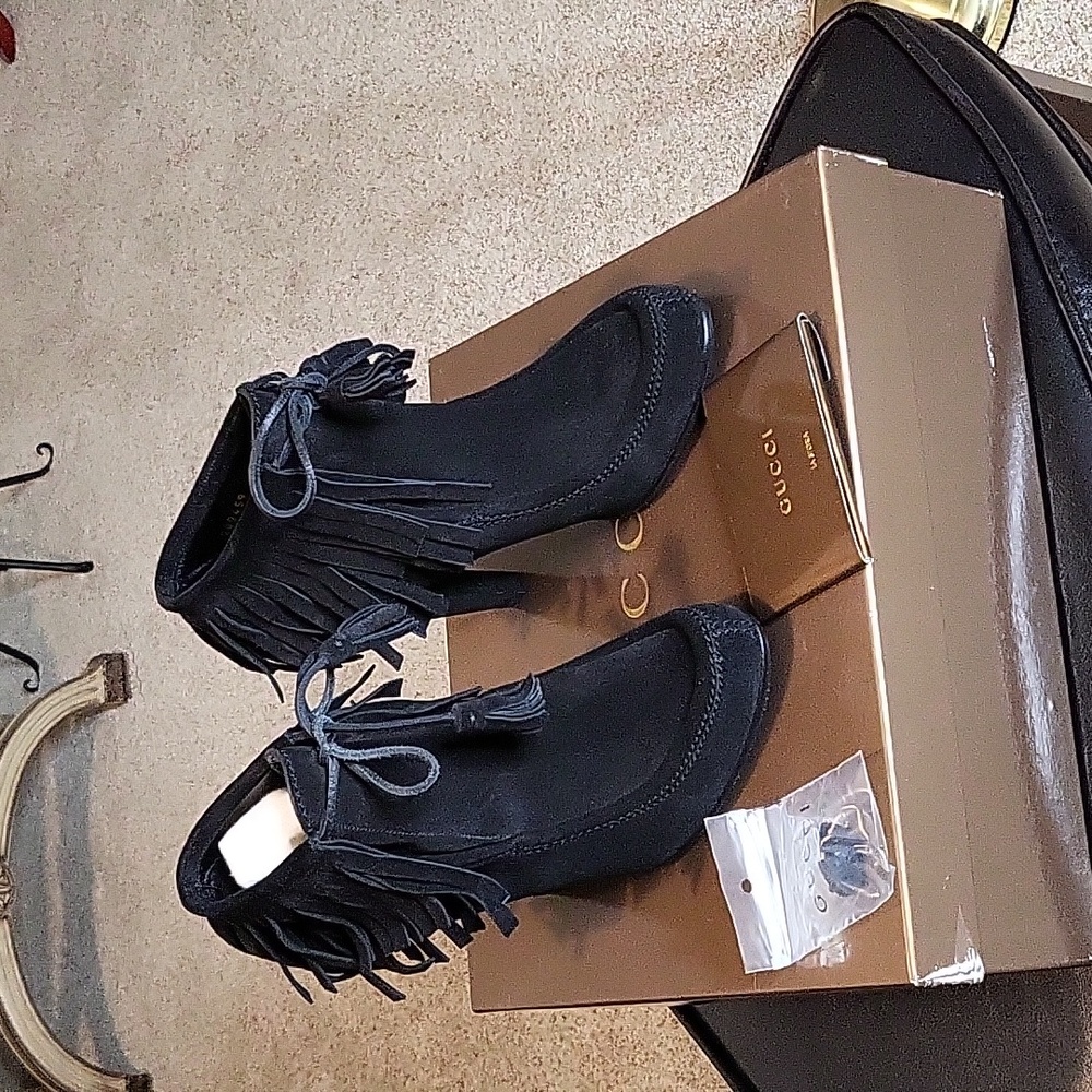 Gucci black fringe ankle boots 38.5 Yellowstone beth Dutton vibe.